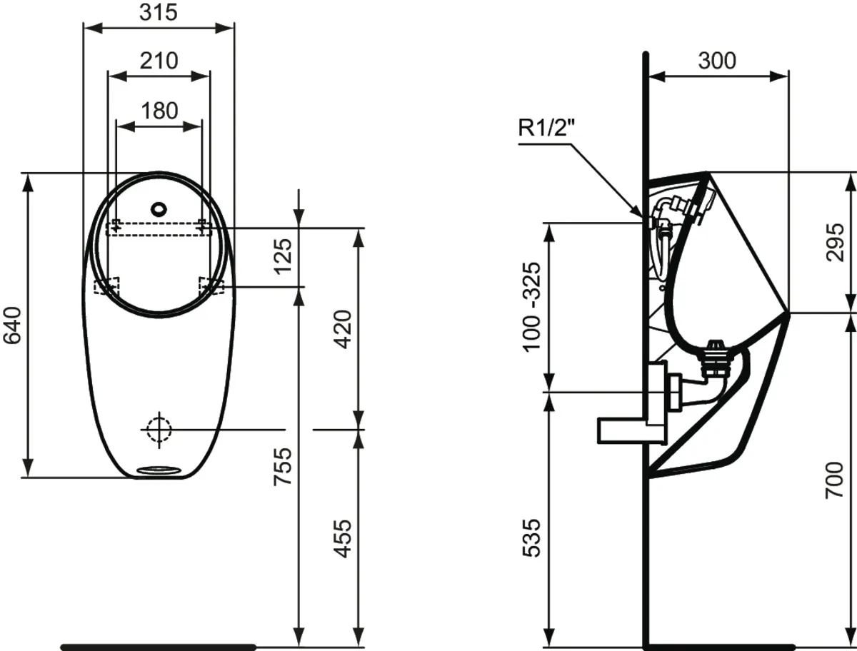 Urinal „i.lifeA“, Befestigung sichtbar Urinal „i.lifeA“, Befestigung sichtbar