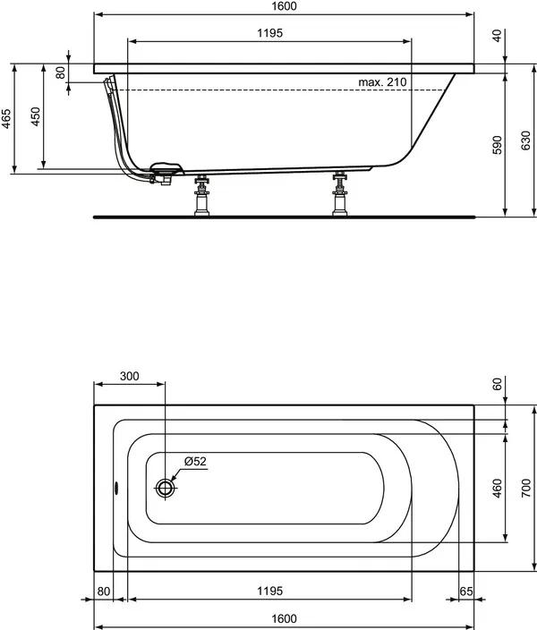 Ideal Standard Badewanne „HotlineNeu“ 70 × 160 cm