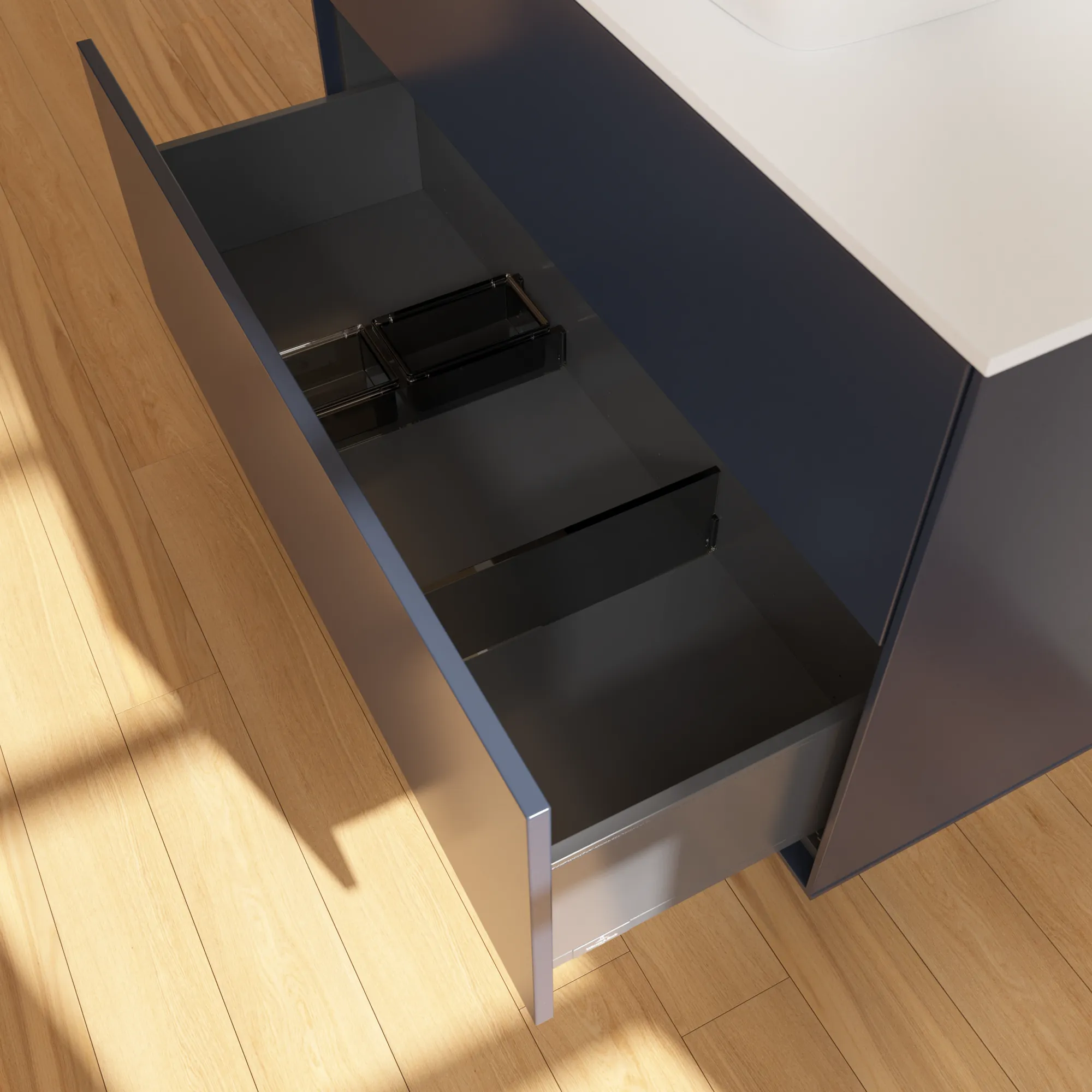 Villeroy & Boch Finion F76 Waschbeckenunterschrank, Midnight Blue Matt Lacquer / Glass White Matt Villeroy & Boch Finion F76 Waschbeckenunterschrank, Midnight Blue Matt Lacquer / Glass White Matt