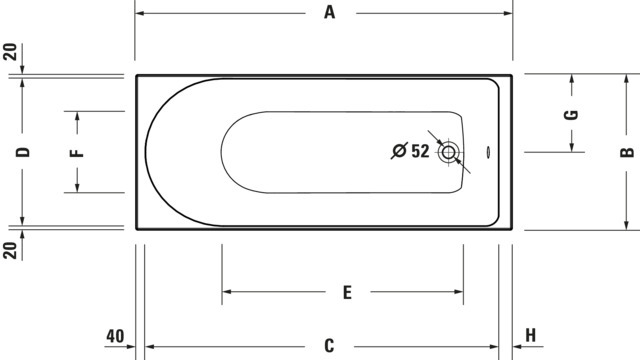Duravit Badewanne „D-Neo“ rechteck 180 × 80 cm, Fußablauf 