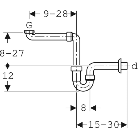 Geberit Rohrbogengeruchsverschluss für Waschbecken, Raumsparmodell, Abgang horizontal: d=40mm, G=1 1/2 x 1 1/4", weiß-alpin