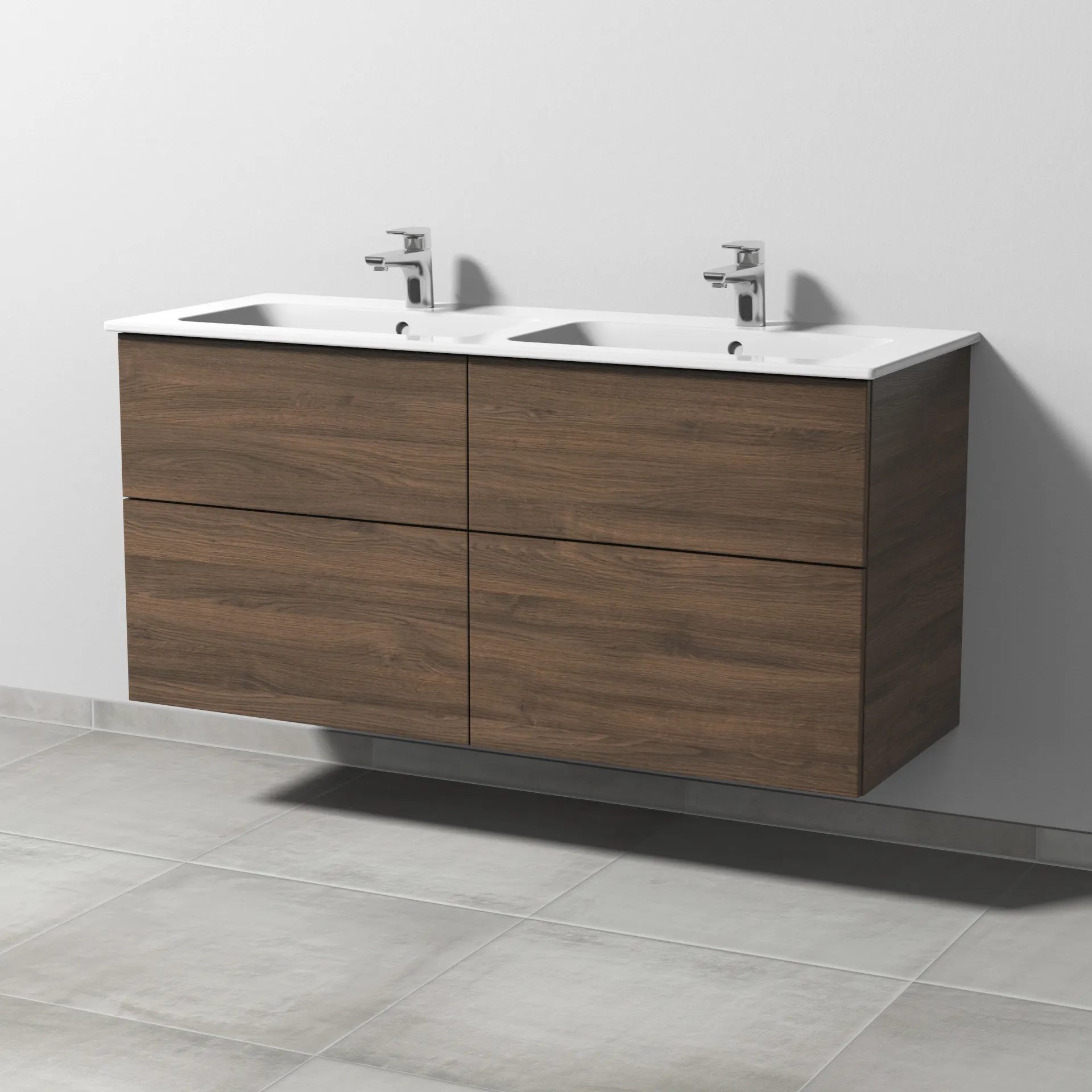 Sanipa Waschtischunterschrank „3way“ passend zu Keramik-Waschtische ME by Starck von Duravit 1270 × 613 × 467 mm in Eiche Arizona, mit Hahnlochbohrung