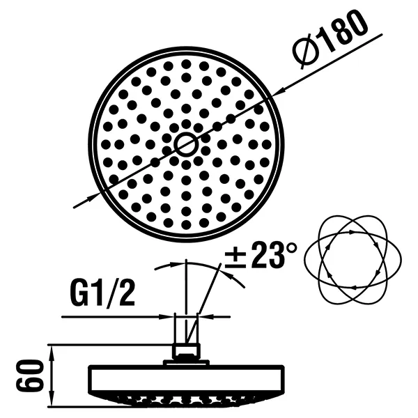 Kopfbrause,Rund Kombinierbar mit Brausenarm HF 5 03079 100 000 Ø 180 mm Schwenkbar Mit RubiClean Selbstreinigender Strahlformer Verkalkungsarm Durchfluss: 12 l/min (3 bar), chrom