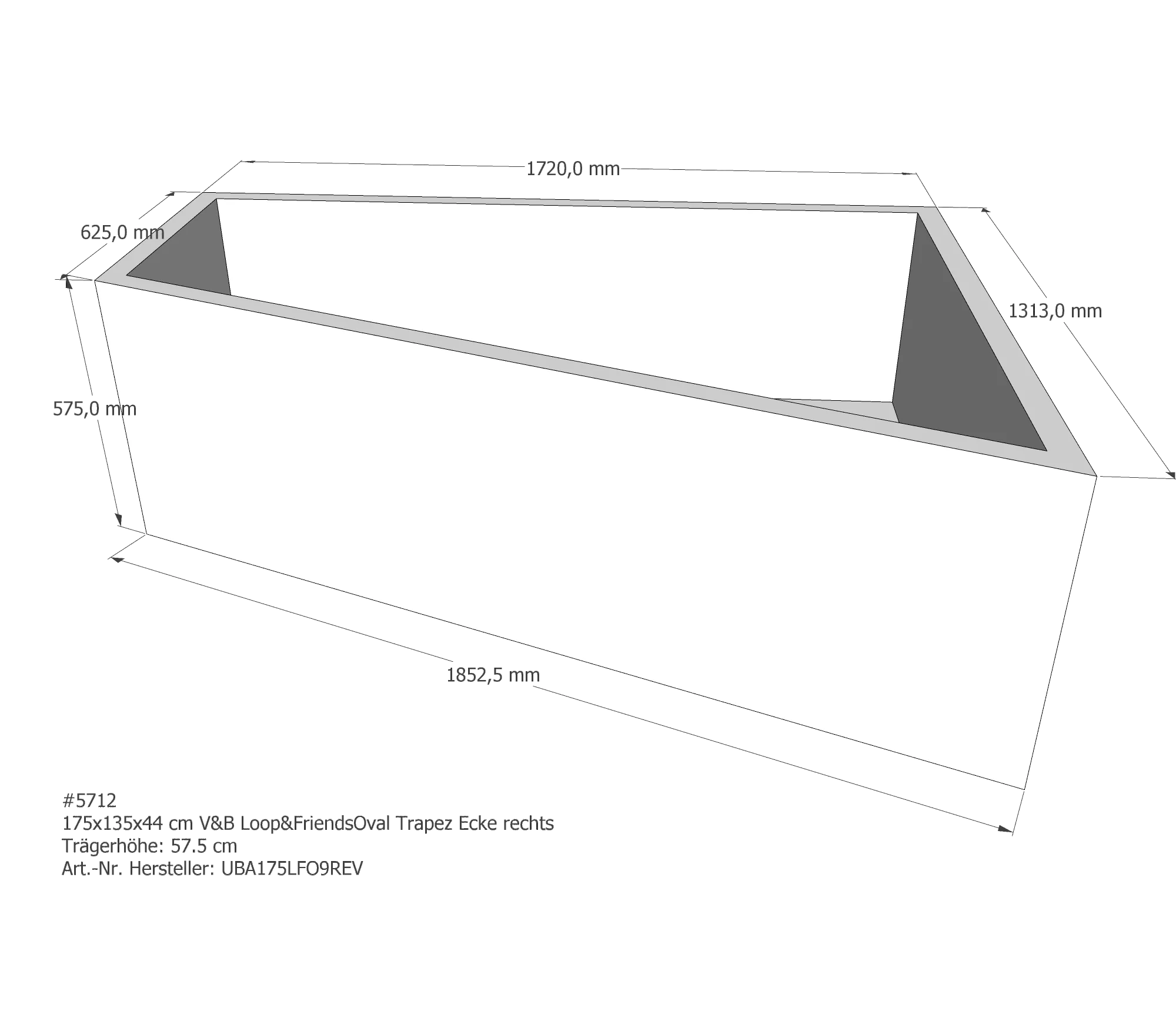 Badewannenträger für Villeroy & Boch Loop & Friends rechts 175 × 135 × 44 cm Badewannenträger für Villeroy & Boch Loop & Friends rechts 175 × 135 × 44 cm