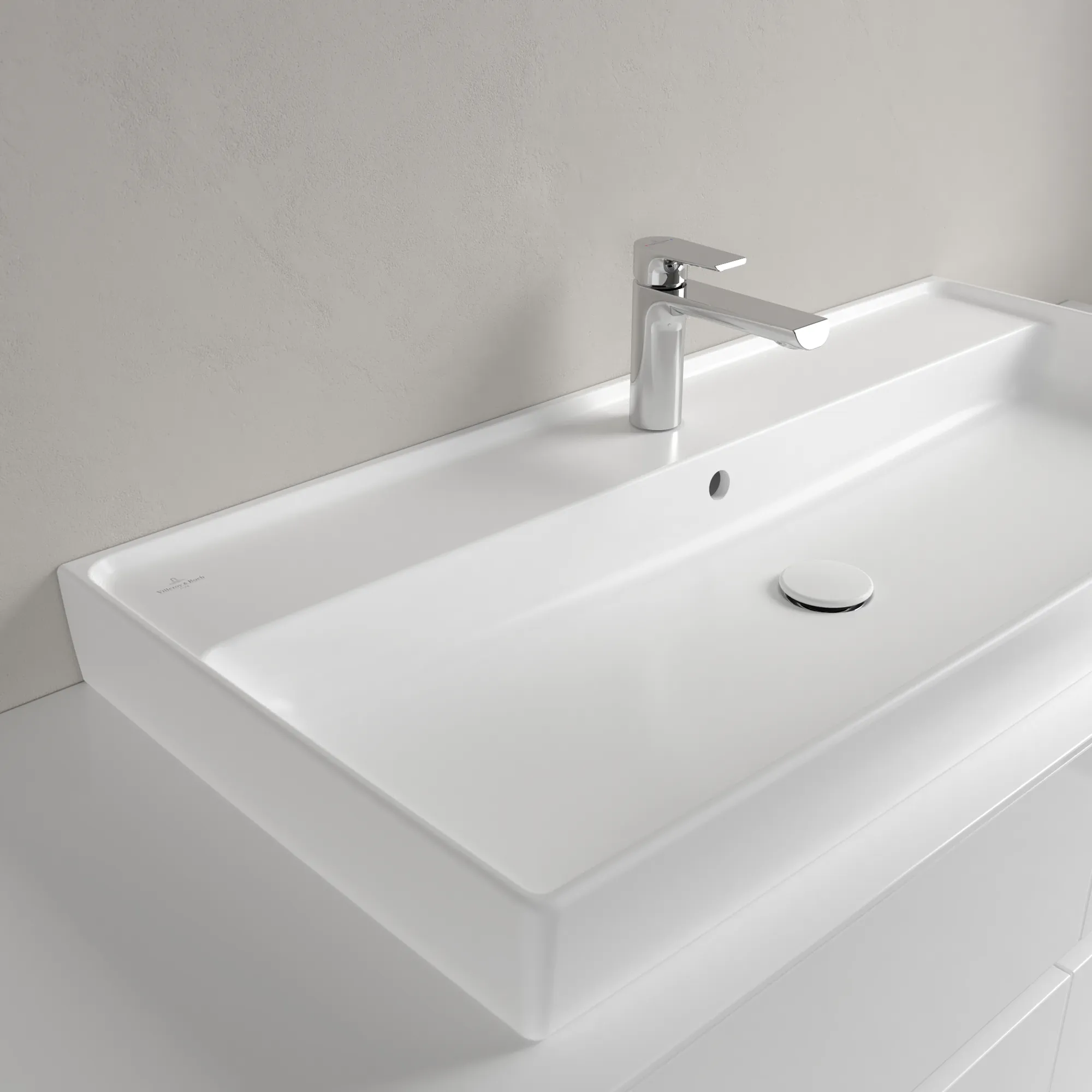Villeroy & Boch Schrankwaschtisch aus TitanCeram geschliffen „Collaro“ 1000 × 470 × 160 mm, mit Hahnlochbohrung, Hahnlochposition mittig in Stone White