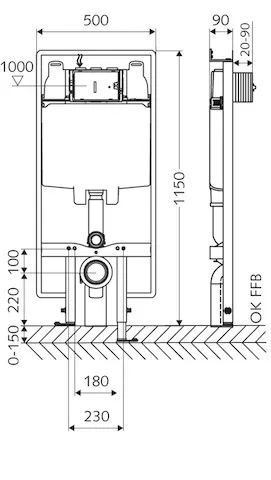 WC-Modul MONTUS, Typ C 90, B 50 cm x H 115 cm, Rahmen pulverbeschichtet
