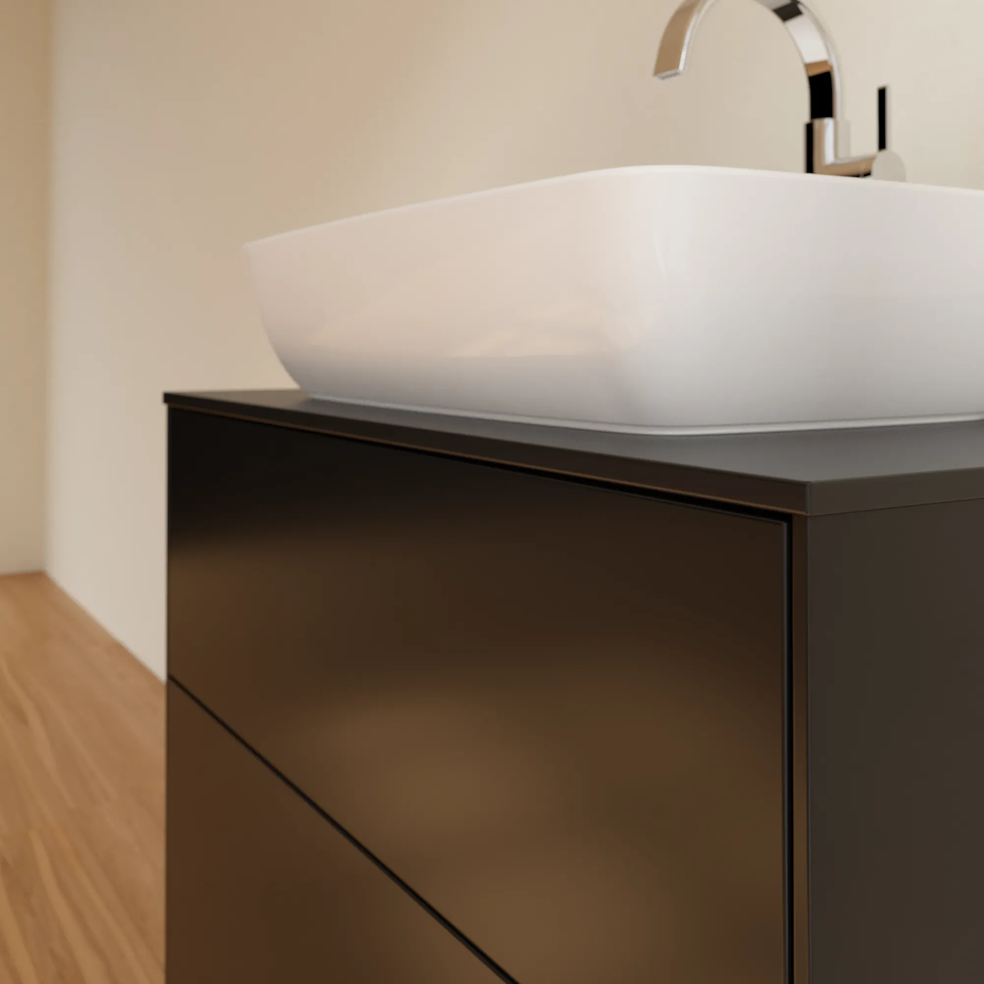 Villeroy & Boch Waschbeckenunterschrank Finion F75, 800 x 603 x 501 mm, Black Matt Lacquer, mit SoftClosing und Push-to-open Funktion