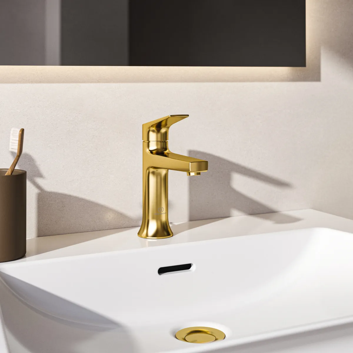 Ideal Standard Waschtischarmatur Grande La Dolce Vita mit Ablaufgarnitur Brushed Gold
