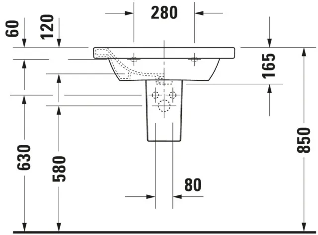 Wandwaschtisch „DuraStyle“, mit Überlauf, Hahnlochposition mittig  Wandwaschtisch „DuraStyle“, mit Überlauf, Hahnlochposition mittig