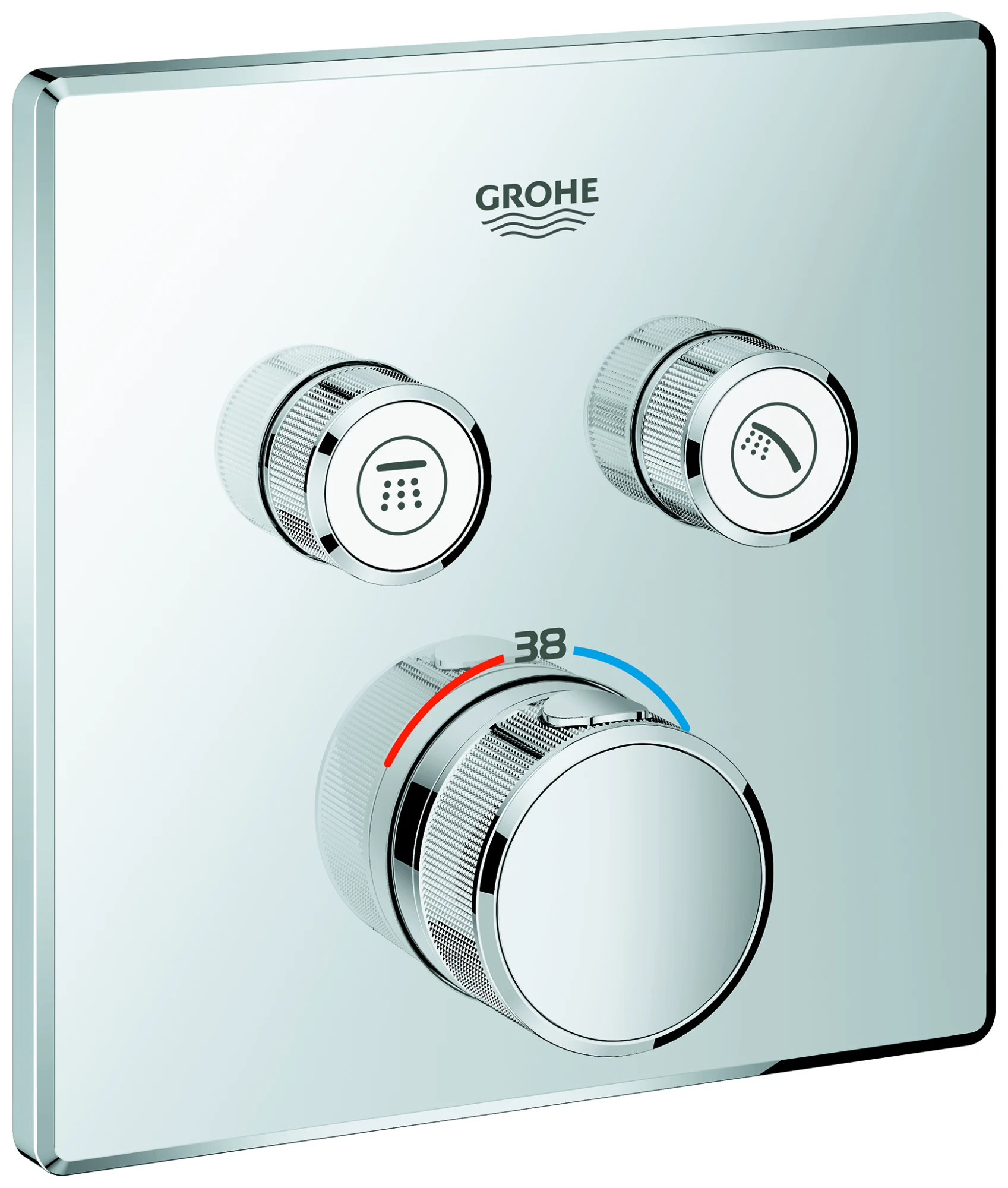 Thermostat Grohtherm SmartControl 29124, mit 2 Absperrventilen, Fertigmontageset für Rapido SmartBox, Wandrosette eckig, chrom