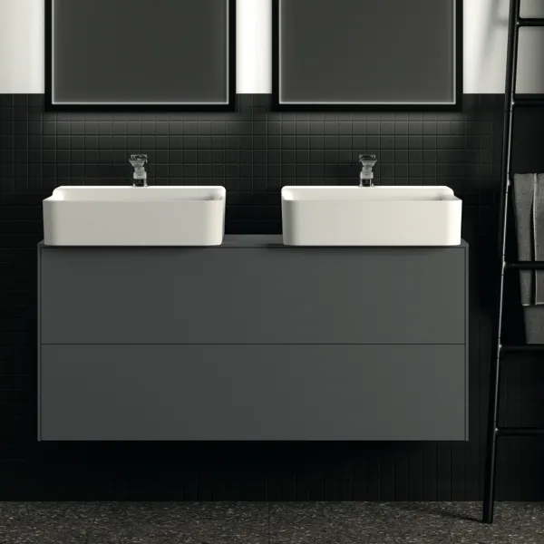 Ideal Standard Conca Waschtischunterschrank, Anthrazit matt, 1.202 x 373 x 550 mm, 2 Auszüge mit Push-Open und Softclose-Einzug, wahlweise links oder rechts