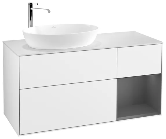 Villeroy & Boch Waschtischunterschrank „Finion“ für Schrankwaschtisch 1200 × 603 × 501 mm Glossy White Lacquer, für Becken links, mit Hahnlochbohrung Villeroy & Boch Waschtischunterschrank „Finion“ für Schrankwaschtisch 1200 × 603 × 501 mm Glossy White Lacquer, für Becken links, mit Hahnlochbohrung