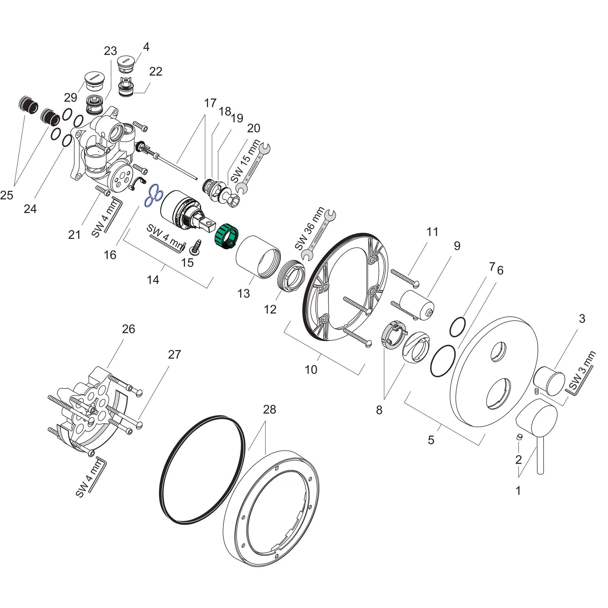 Wannenmischer Unterputz Axor Starck F-Set chrom m.Sicherungskombination