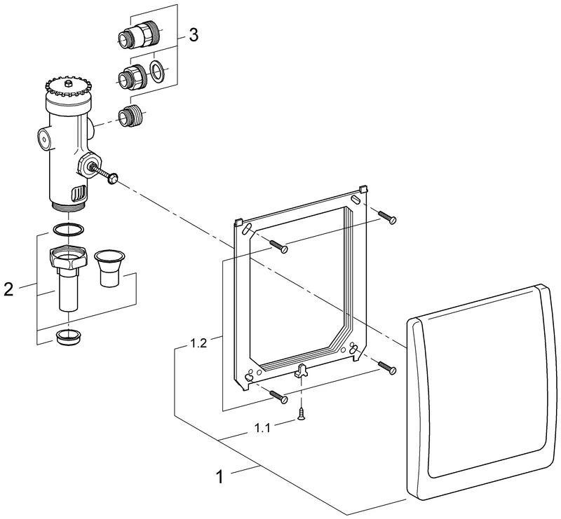 WC-Druckspüler 42901, Wandeinbau, Austauscharmatur für 622.03.200 (G¾) 623.03.200 (G¾) 669.03.200 (G¾) 668.03.200 (G¾) 670.03.200 (G¾), mit Classic-Abdeckplatte 220 x 255 mm