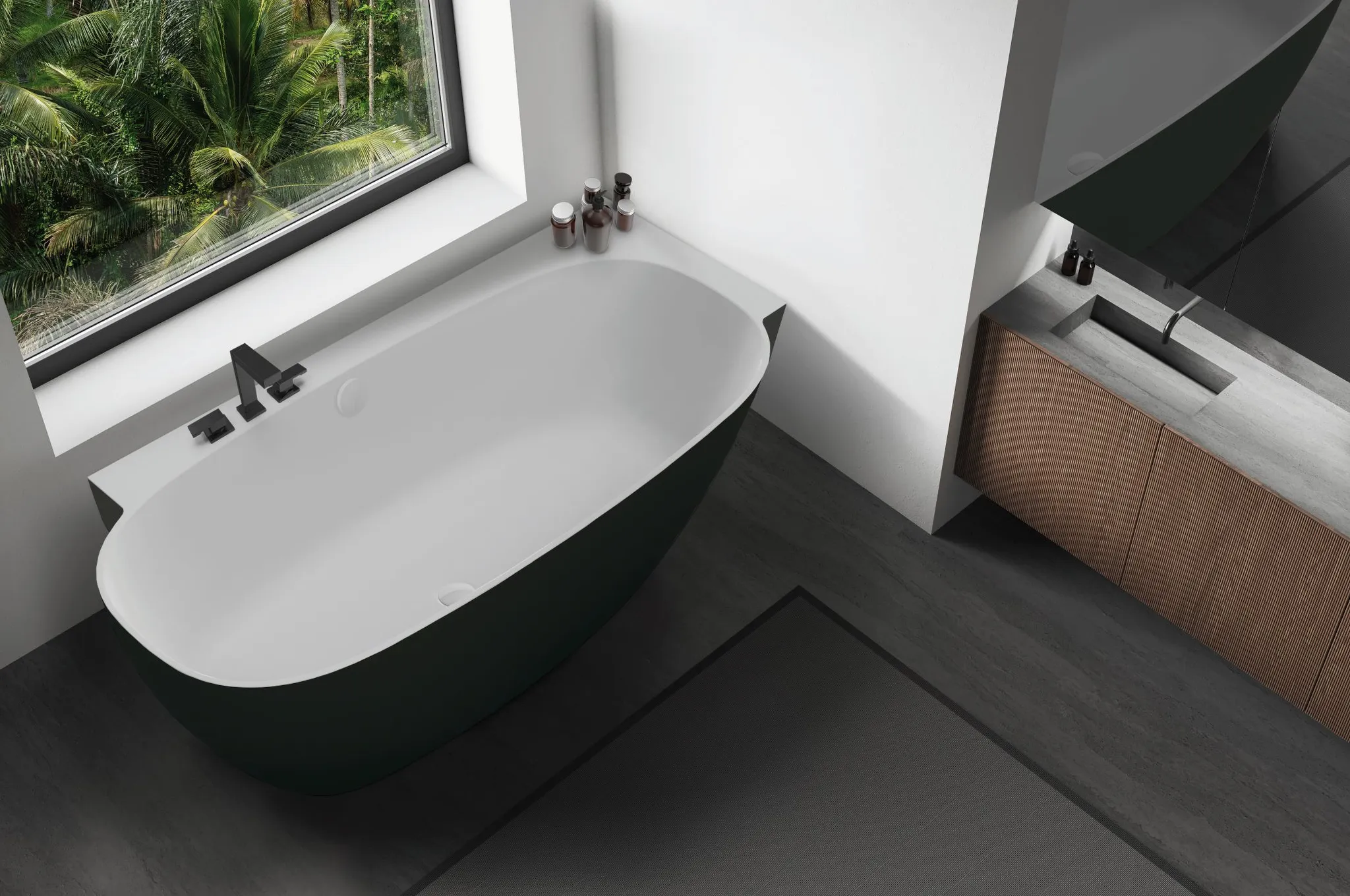 Hoesch Badewanne „LaBrillante“ vorwand oval 1800 × 800 mm, rechts in Weiß-Schwarz