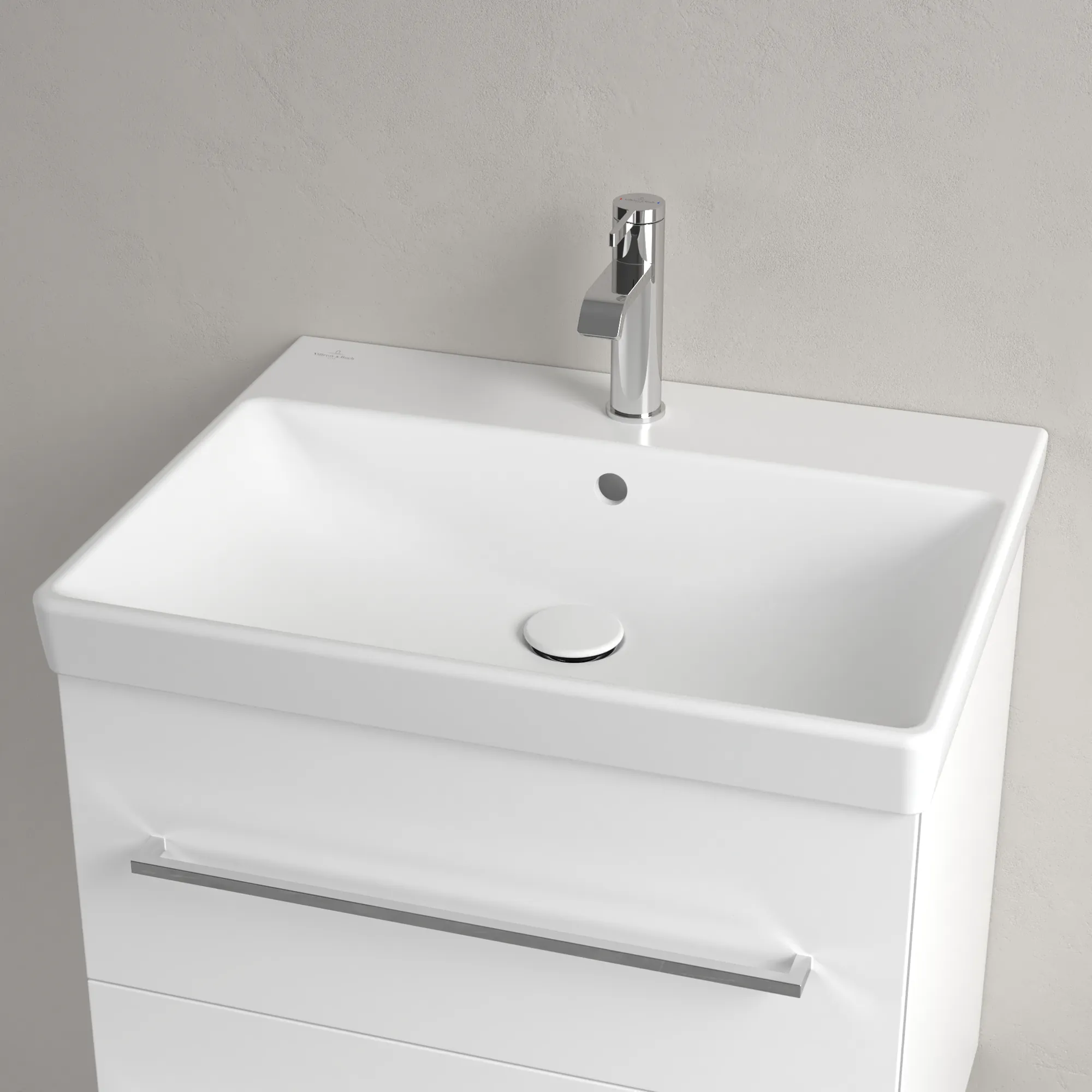 Villeroy & Boch Avento Waschbecken, 600x470x180 mm, Stone White CeramicPlus, Rechteck, mit Überlauf, Wandmontage