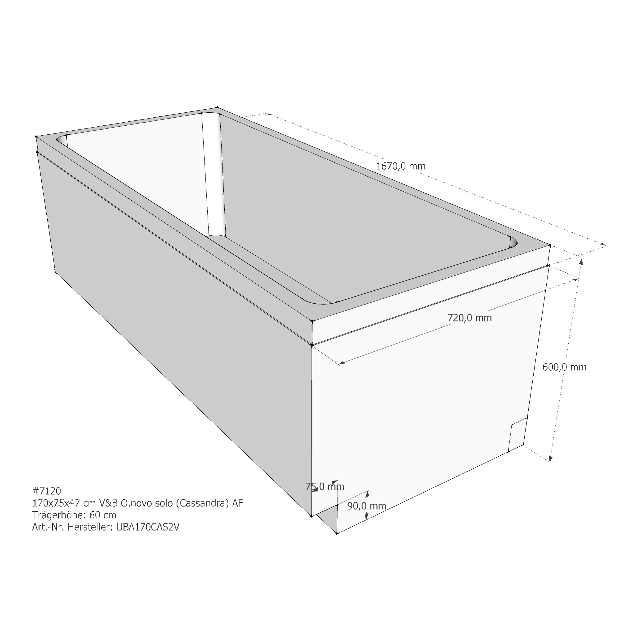 Badewannenträger für Villeroy & Boch O.novo Solo (Cassandra) 170 × 75 × 47 cm Badewannenträger für Villeroy & Boch O.novo Solo (Cassandra) 170 × 75 × 47 cm
