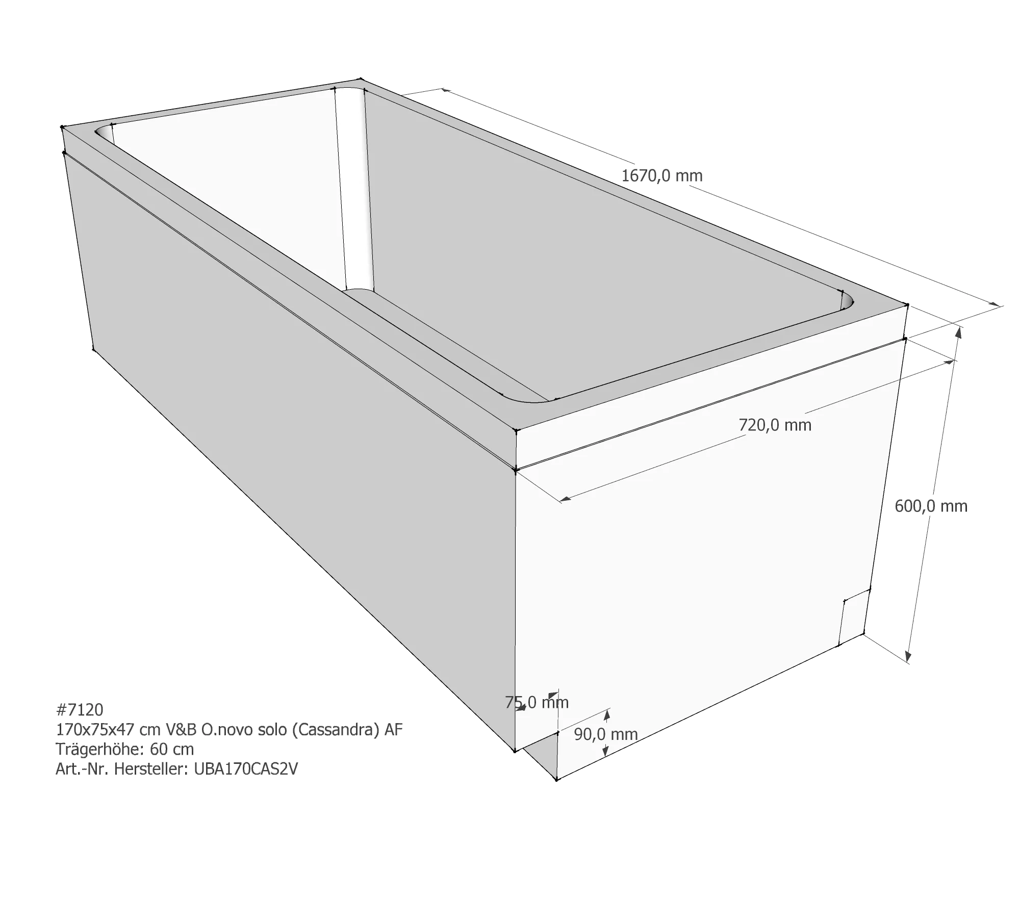 Badewannenträger für Villeroy & Boch O.novo Solo (Cassandra) 170 × 75 × 47 cm Badewannenträger für Villeroy & Boch O.novo Solo (Cassandra) 170 × 75 × 47 cm