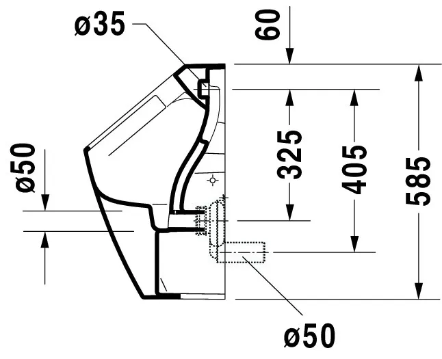 Urinal Soleil by Starck,rimless ,Weiß, Zulauf von hinten, Abgang horizontal