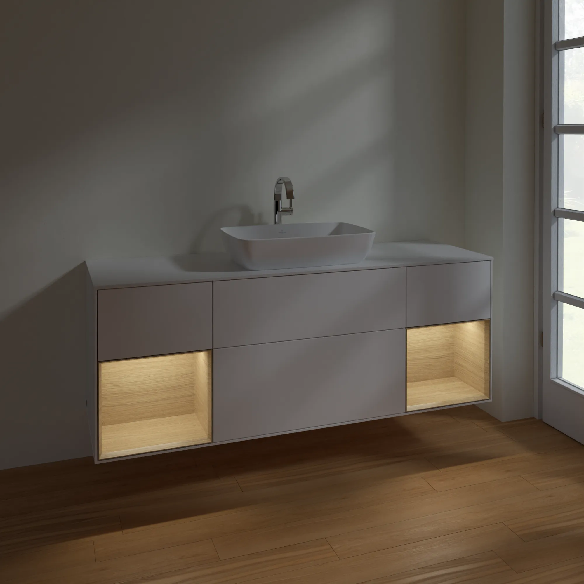 Villeroy & Boch Waschtischunterschrank „Finion“ für Schrankwaschtisch 1600 × 603 × 501 mm White Matt Lacquer, für Becken mittig, mit Hahnlochbohrung Villeroy & Boch Waschtischunterschrank „Finion“ für Schrankwaschtisch 1600 × 603 × 501 mm White Matt Lacquer, für Becken mittig, mit Hahnlochbohrung