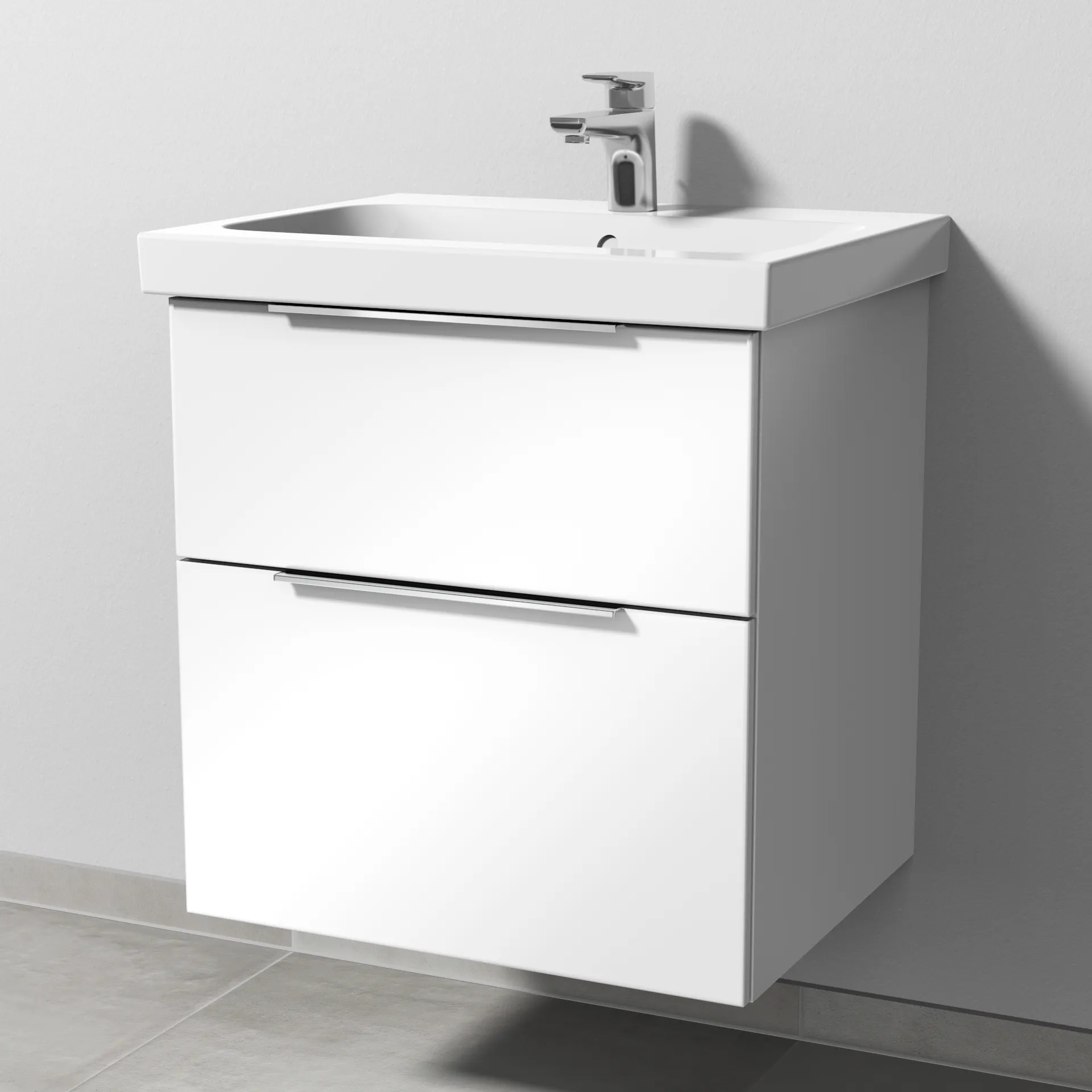 Sanipa Waschtischunterschrank „3way“ passend zu Keramik-Waschtische iCon Light von Geberit 560 × 591 × 462 mm in Weiß (glanz), Becken mittig, mit