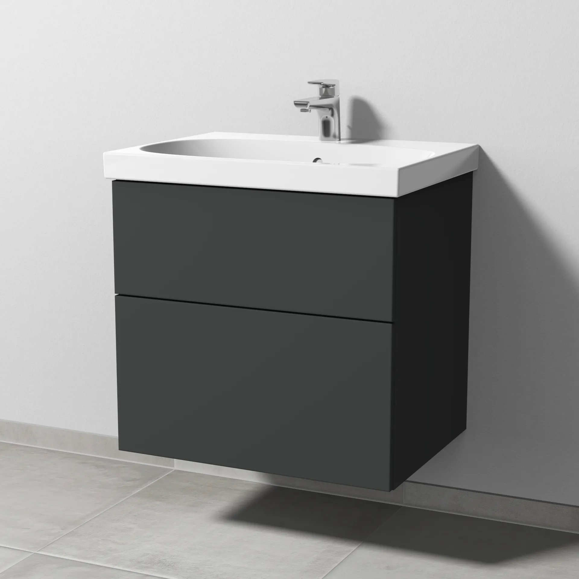 Sanipa Waschtischunterschrank „3way“ passend zu Keramik-Waschtische Acanto von Geberit 620 × 586 × 467 mm in Graphit (matt), mit Hahnlochbohrung,