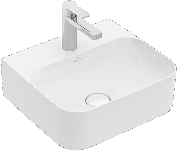 Villeroy & Boch Handwaschbecken aus TitanCeram „Finion“ 430 × 390 × 140 mm, mit Hahnlochbohrung, Hahnlochposition mittig in Stone White, mit CeramicPlus Villeroy & Boch Handwaschbecken aus TitanCeram „Finion“ 430 × 390 × 140 mm, mit Hahnlochbohrung, Hahnlochposition mittig in Stone White, mit CeramicPlus