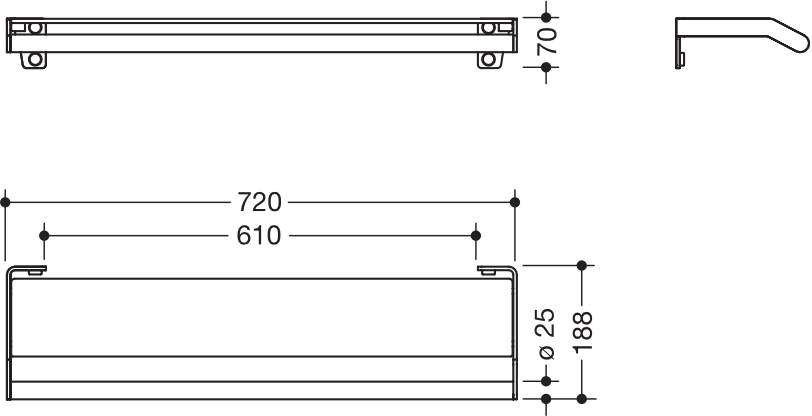 HEWI Ablage pulverbeschichtet „System 900“ in 72 × 7 cm