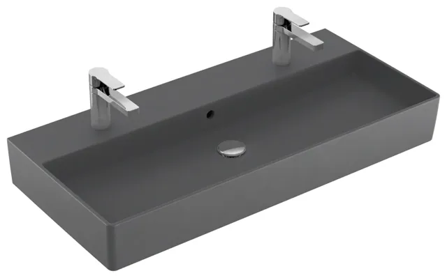 Villeroy & Boch Wandwaschtisch aus TitanCeram geschliffen „Memento 2.0“ 1000 × 470 × 135 mm, Hahnlochposition links und rechts, mit Hahnlochbohrung in Graphite