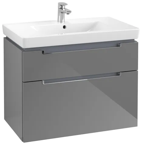 Villeroy & Boch Waschtischunterschrank „Subway 2.0“ 787 × 590 × 449 mm Glossy Grey, für Becken mittig, ohne Beleuchtung
