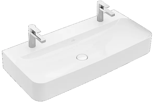 Villeroy & Boch Wandwaschtisch aus TitanCeram geschliffen „Finion“ 1000 × 470 × 165 mm, Hahnlochposition links und rechts, mit Hahnlochbohrung in Weiß Alpin, mit CeramicPlus Villeroy & Boch Wandwaschtisch aus TitanCeram geschliffen „Finion“ 1000 × 470 × 165 mm, Hahnlochposition links und rechts, mit Hahnlochbohrung in Weiß Alpin, mit CeramicPlus