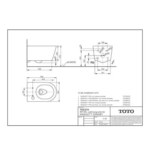 Toto Wand-Tiefspül-WC randlos „RP“ 380 × 335 × 580 mm in weiß