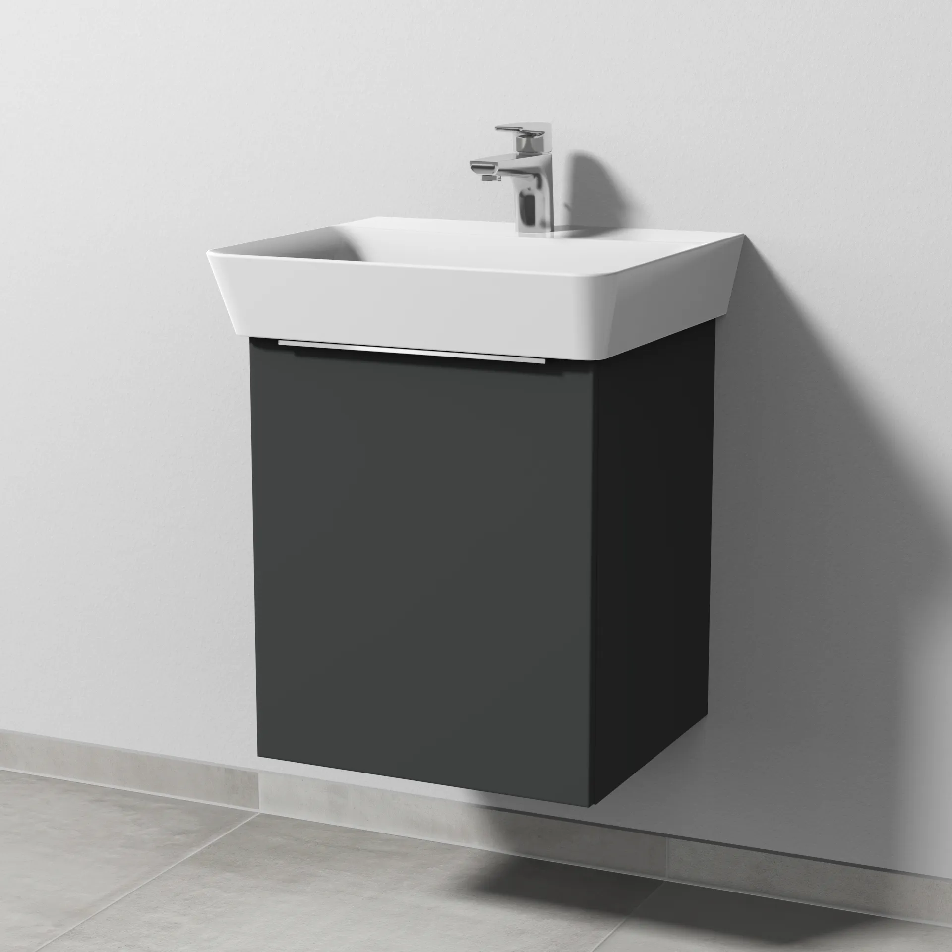 Sanipa Waschtischunterschrank „3way“ passend zu Keramik-Waschtische Connect Air Cube von Ideal Standard 430 × 513 × 392 mm in Graphit (matt), Anschlag