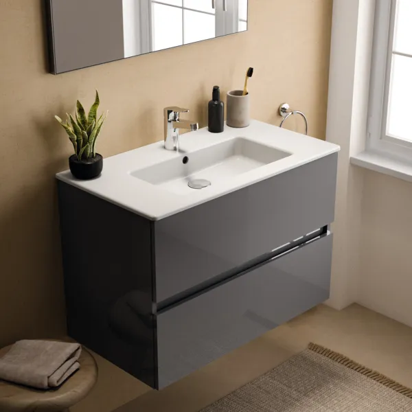 Ideal Standard Waschtischunterschrank „Eurovit+“ 80 × 55 × 44 cm Hochglanz grau lackiert