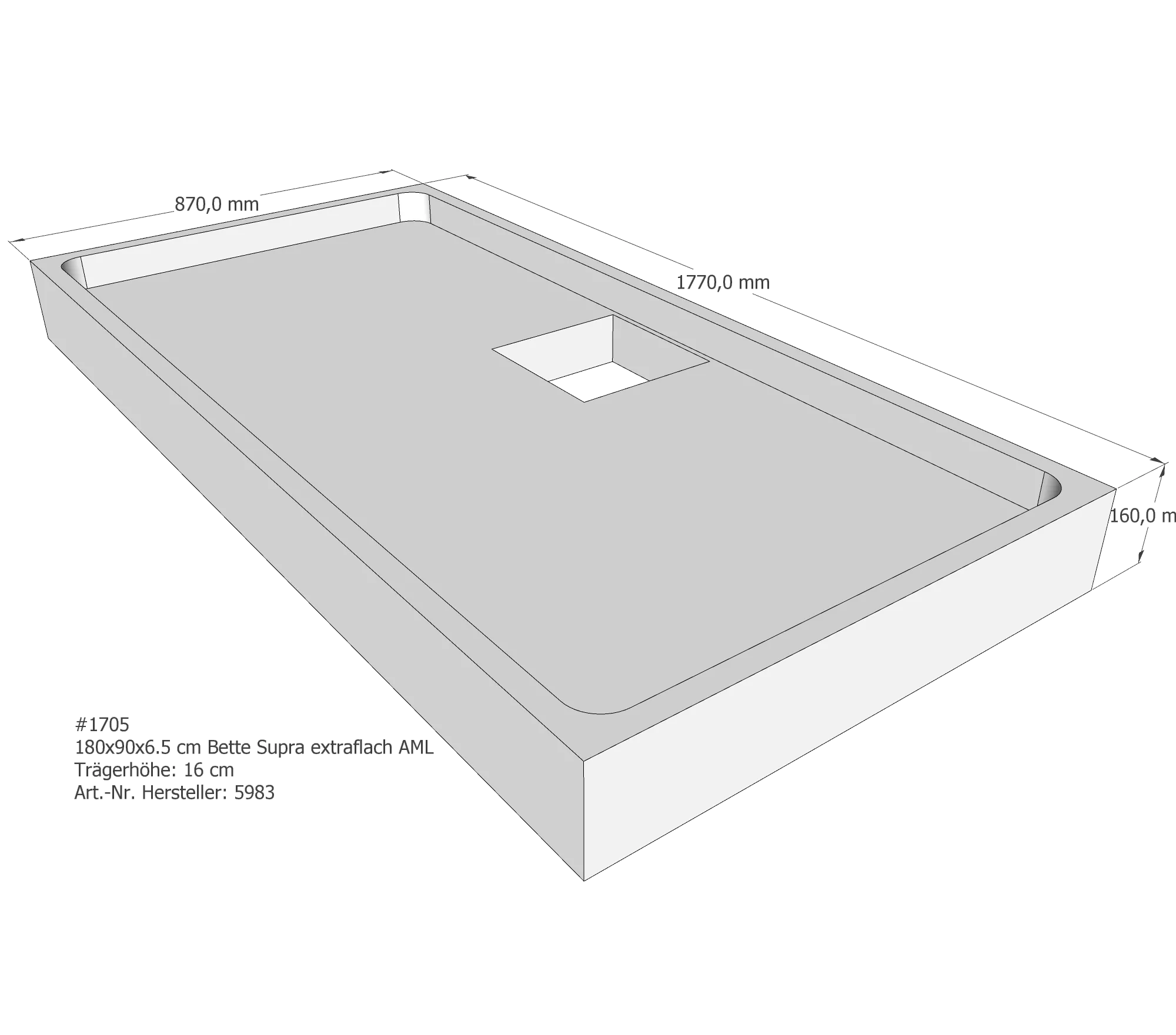 Duschwannenträger für Bette Supra (extraflach) 180 × 90 × 6,5 cm Breite: 90 cm / Länge: 180 cm