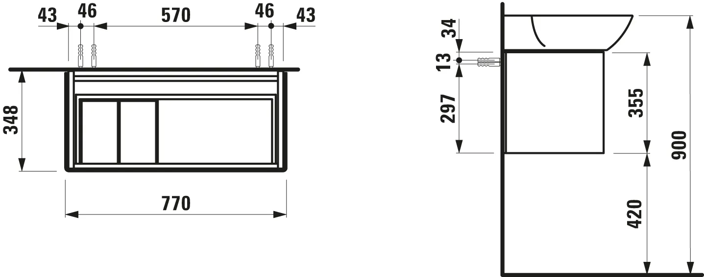 Laufen Waschtischunterbau INO 348x770x355, 1 Schublade, Weiß matt Laufen Waschtischunterbau INO 348x770x355, 1 Schublade, Weiß matt