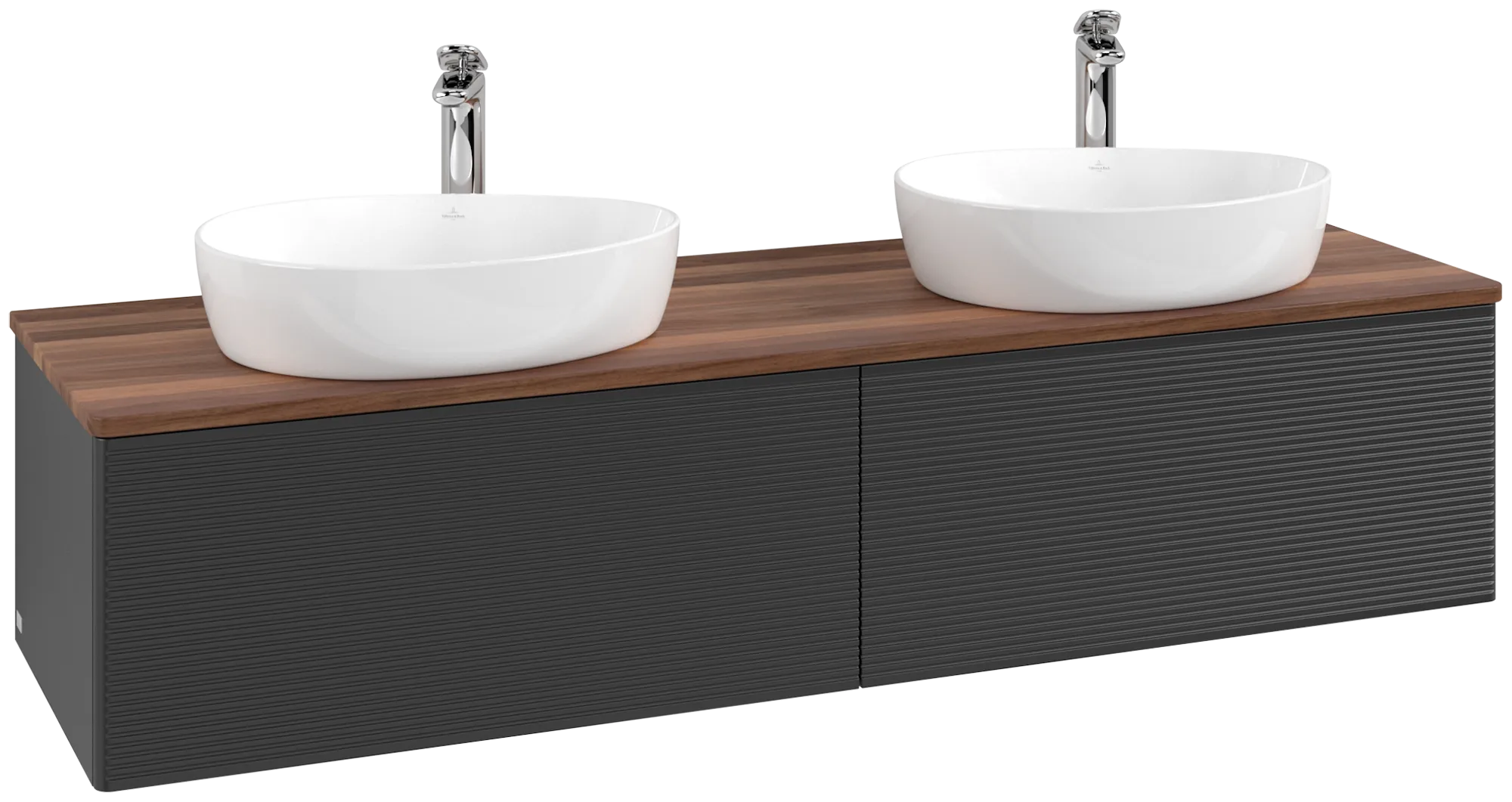 Villeroy & Boch Antao Waschbeckenunterschrank L39_5 1600x360x500mm Black Matt Lacquer / Warm Walnut