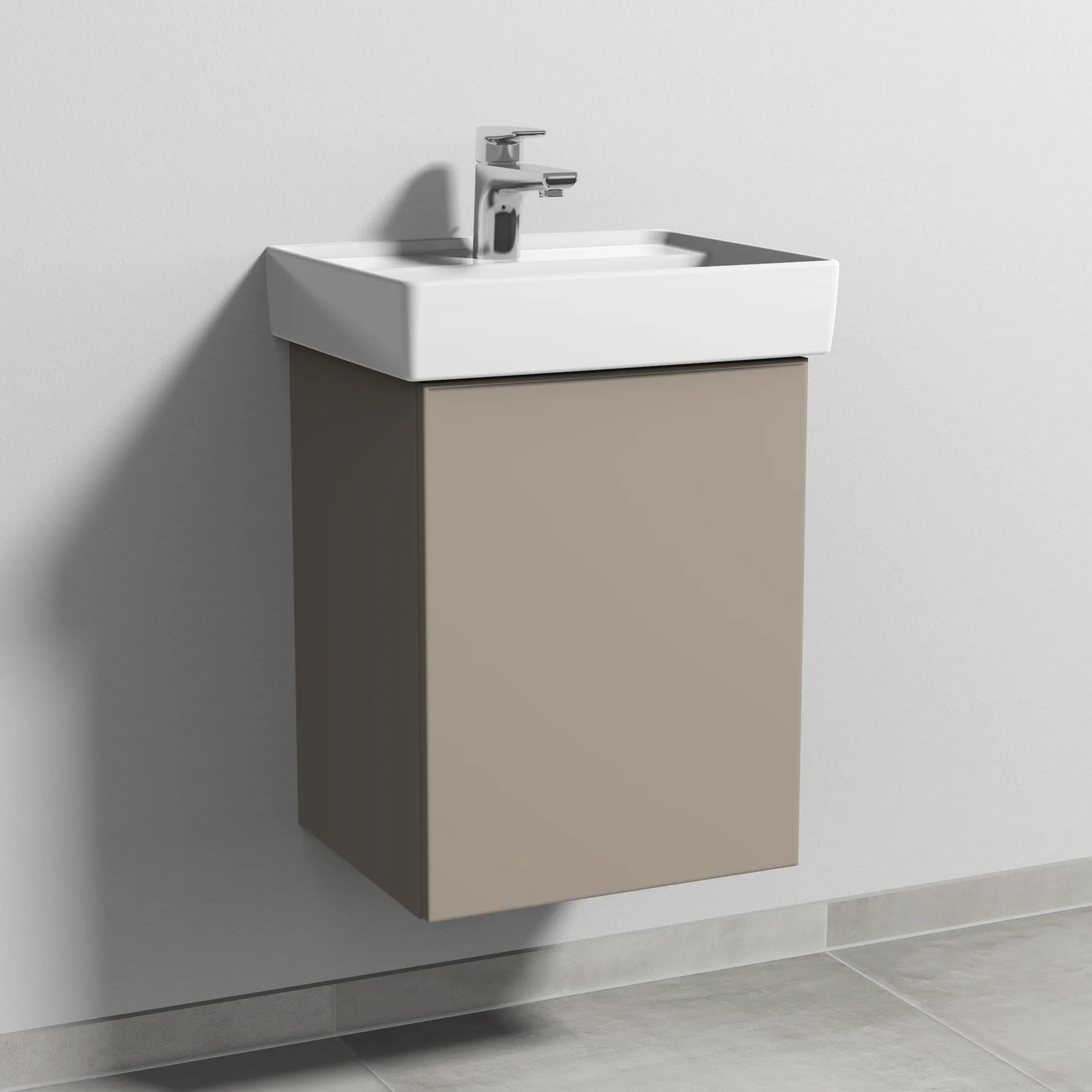Sanipa Waschtischunterschrank „3way“ passend zu Keramik-Waschtische Collaro von Villeroy &Boch 400 × 517 × 347 mm in Sandgrau (matt), Anschlag rechts