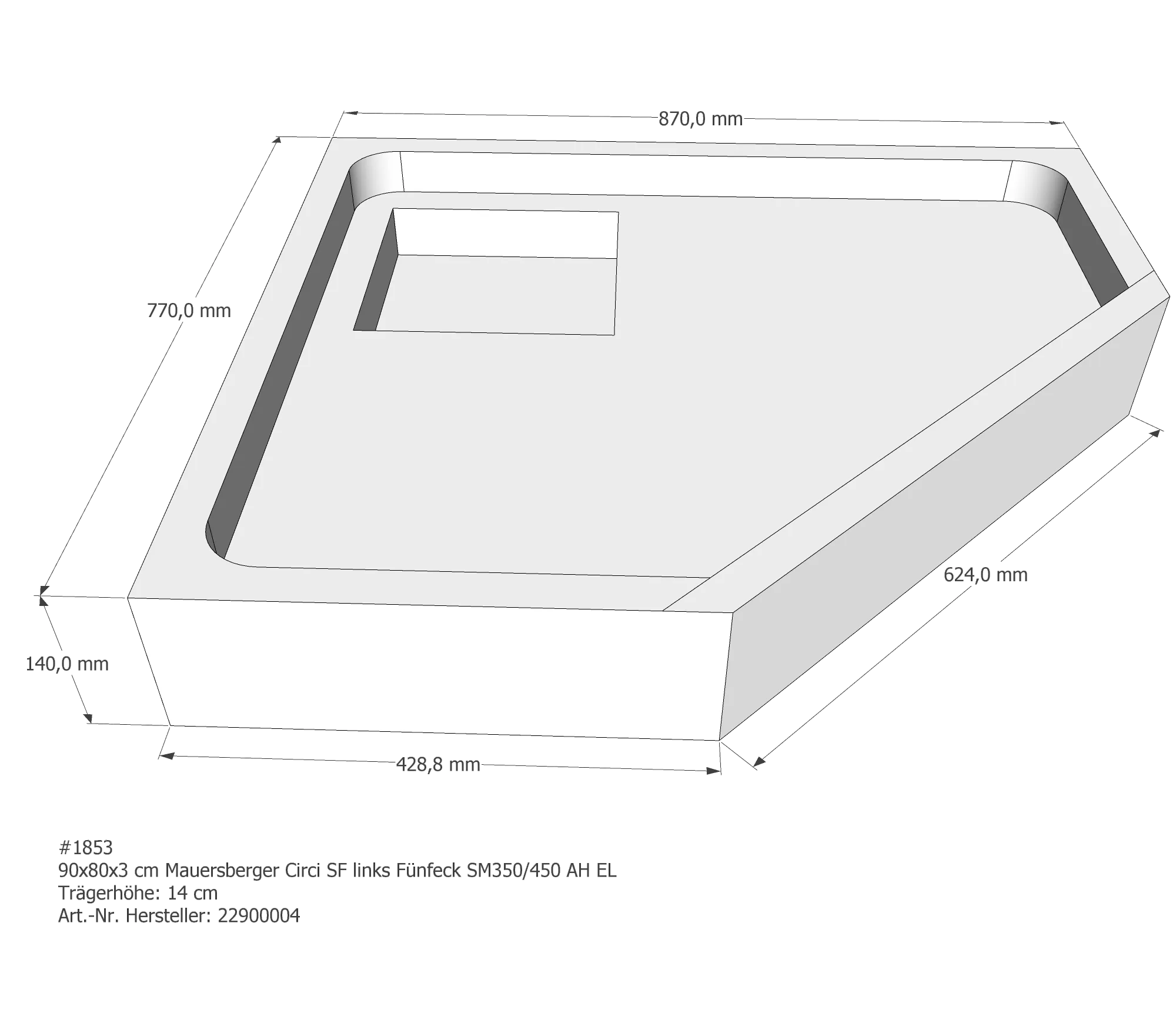 Duschwannenträger passend für Mauersberger Circi links 90 × 80 × 3 cm