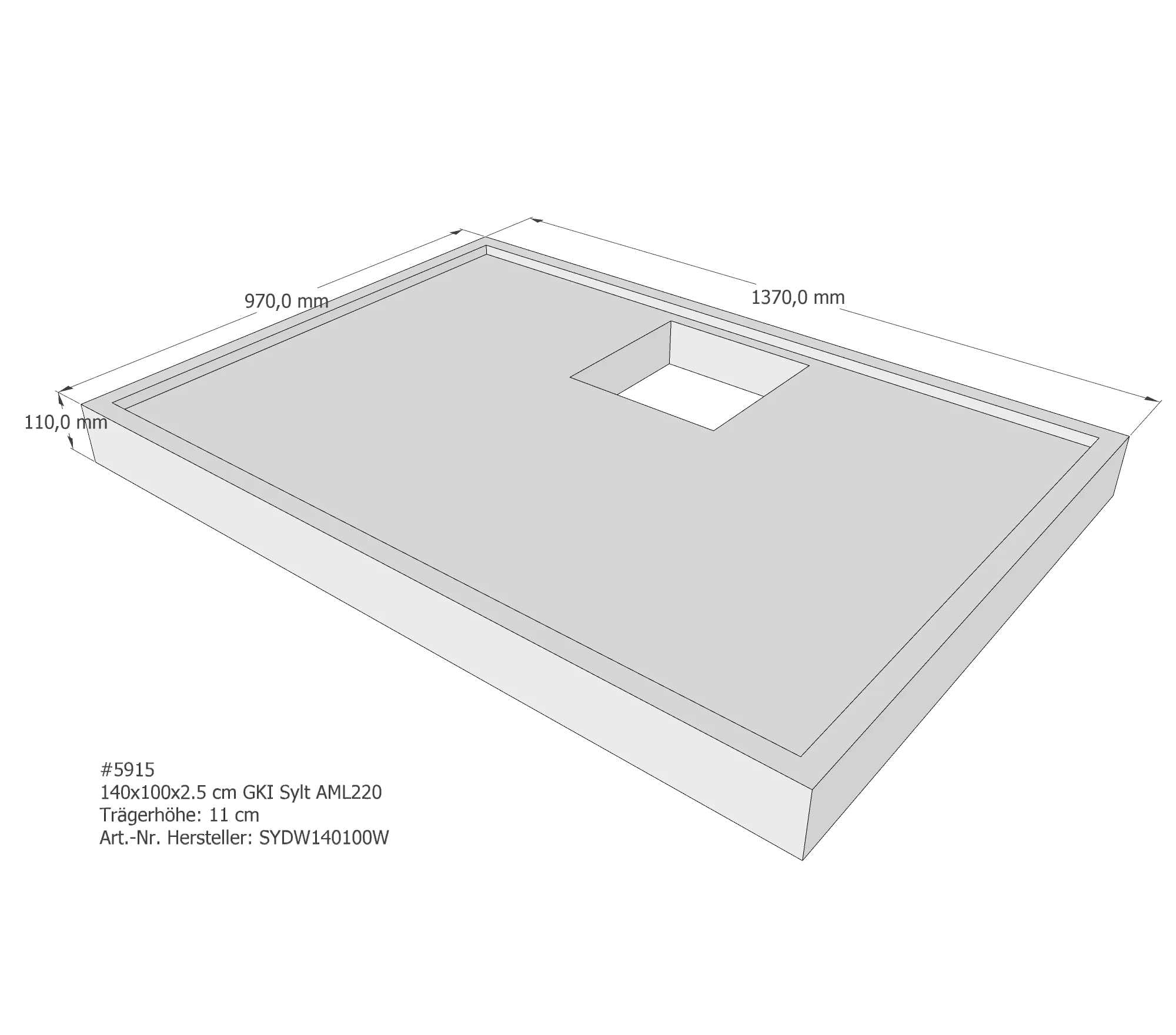 Duschwannenträger passend für GKI Sylt 140 × 100 × 2,5 cm