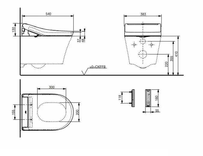 Dusch-WC WASHLET „RG“ 383 × 130 mm