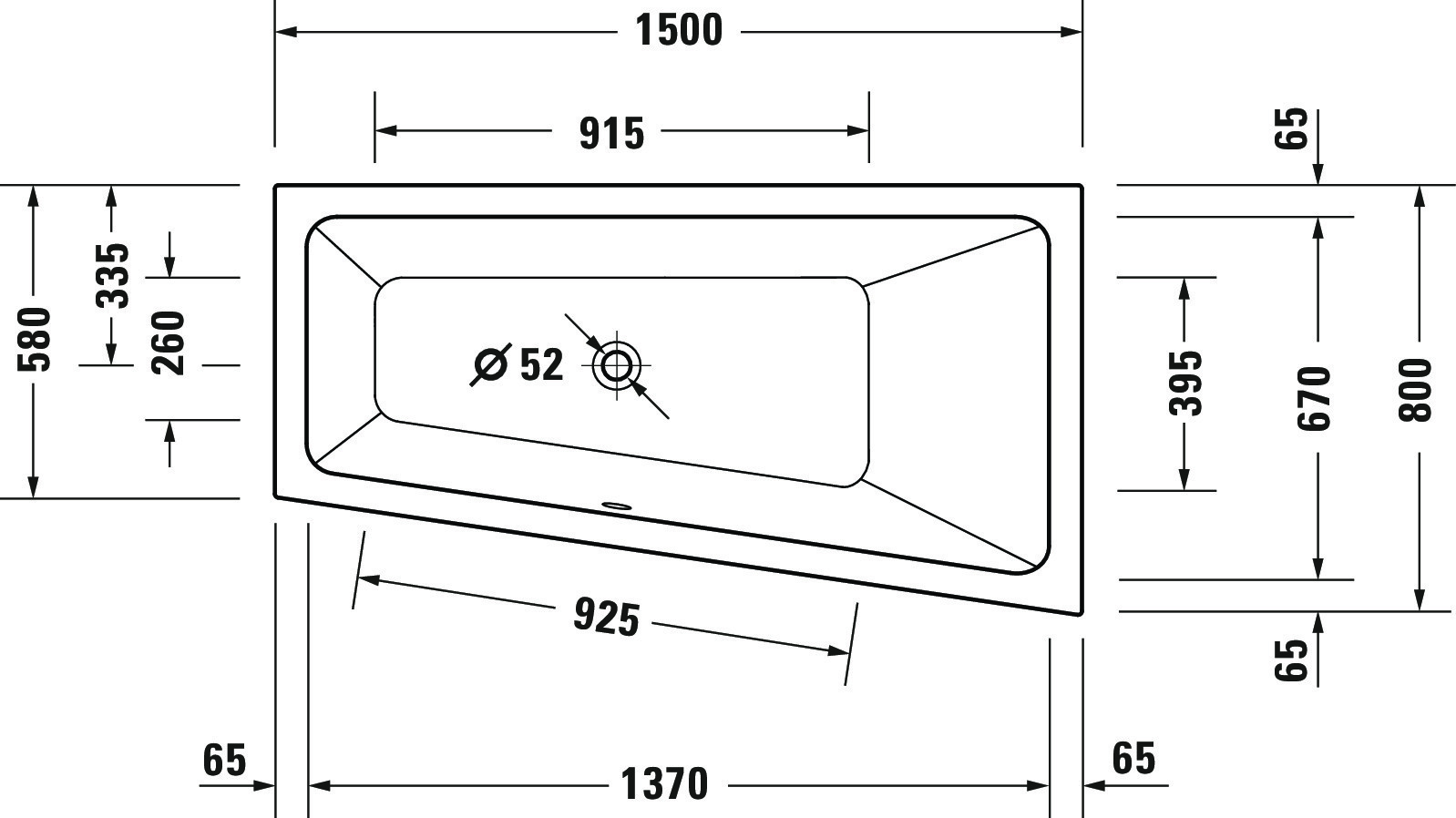 Duravit Whirlwanne „No.1“ trapez 1500 × 800 mm, rechts mit Jet Project, in Weiß Duravit Whirlwanne „No.1“ trapez 1500 × 800 mm, rechts mit Jet Project, in Weiß