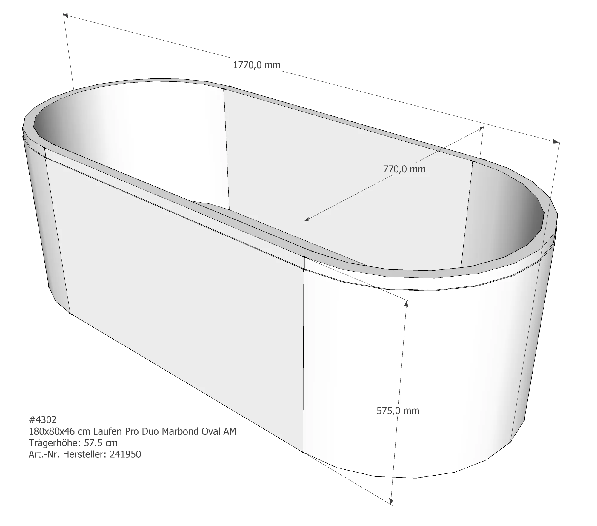 Badewannenträger passend für Laufen Pro Duo Oval 180 × 80 × 46 cm