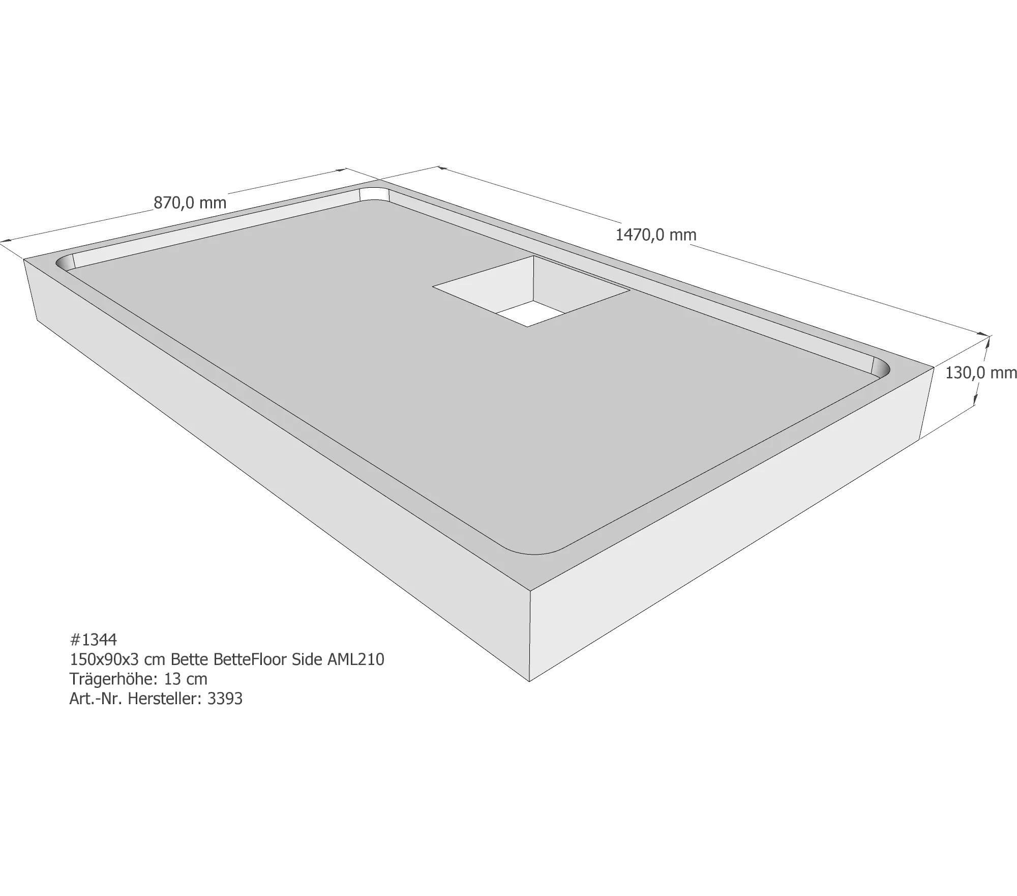 Duschwannenträger für Bette Floor Side 150 × 90 × 3 cm Breite: 90 cm / Länge: 150 cm