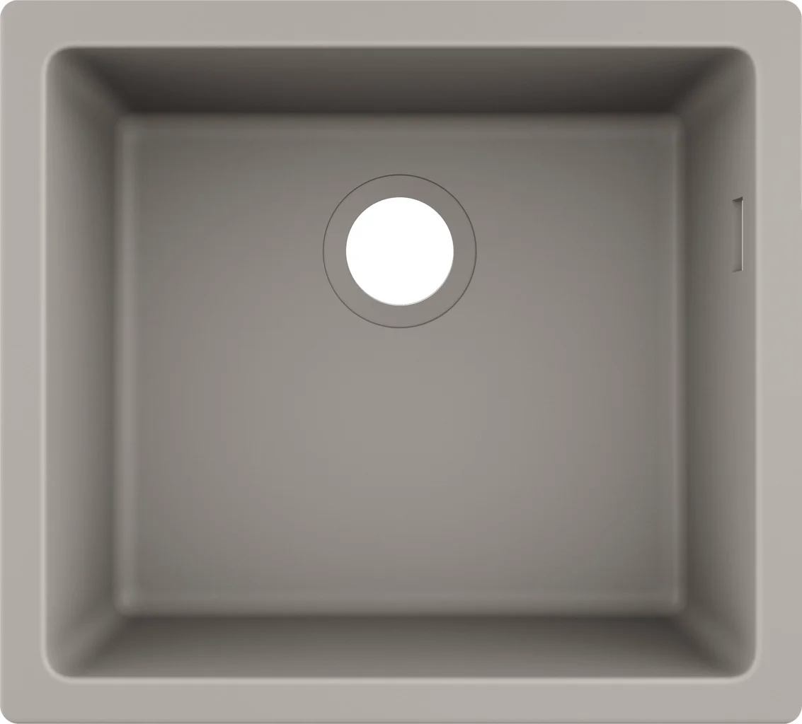 Hansgrohe S51 Unterbauspüle 450 mm, Betongrau – 7 mm stark, 1 Hauptbecken, seitlicher Überlauf rechts