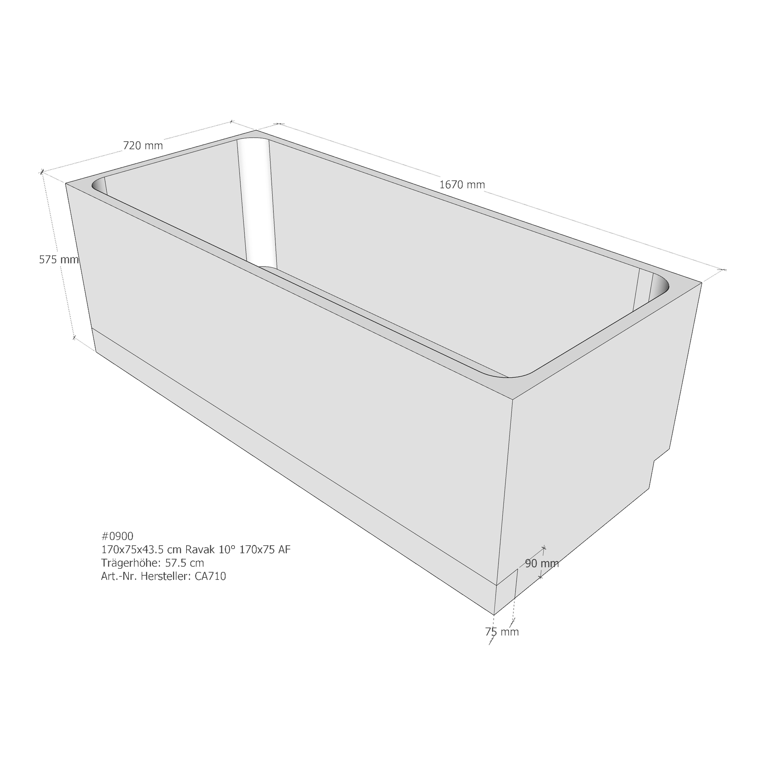 Badewannenträger für Ravak 10° 170x75 170 × 75 × 43,5 cm