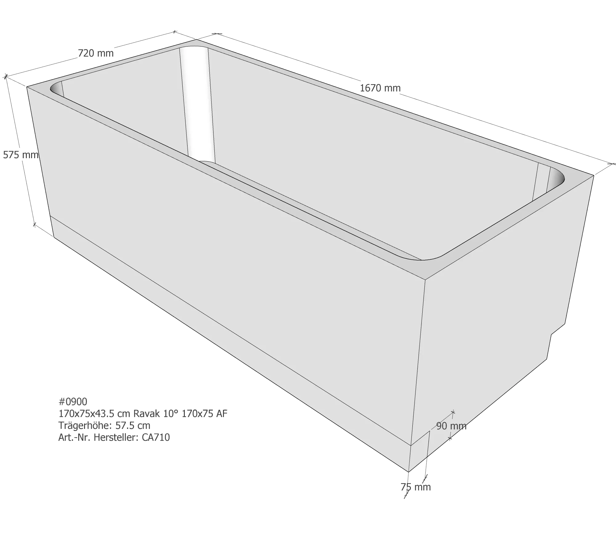 Badewannenträger für Ravak 10° 170 × 75 × 43,5 cm