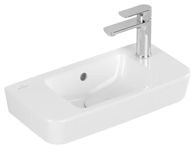 Villeroy & Boch Handwaschbecken „O.novo“ Compact 500 × 250 × 145 mm, für Becken mittig, mit Hahnlochbohrung, Hahnlochposition rechts in Weiß Alpin Villeroy & Boch Handwaschbecken „O.novo“ Compact 500 × 250 × 145 mm, für Becken mittig, mit Hahnlochbohrung, Hahnlochposition rechts in Weiß Alpin
