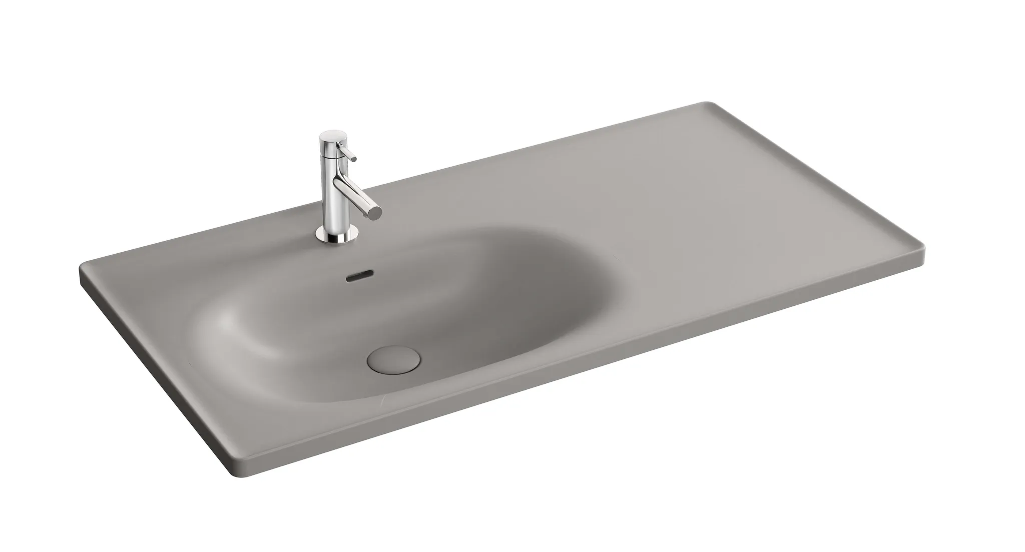 Equal Möbelwaschtisch 100 cm asymmetrisch mit Hahnlochbank mit Hahnloch mit Überlaufschlitz Steingrau Matt mit Oberflächenveredelung Clean Equal Möbelwaschtisch 100 cm asymmetrisch mit Hahnlochbank mit Hahnloch mit Überlaufschlitz Steingrau Matt mit Oberflächenveredelung Clean