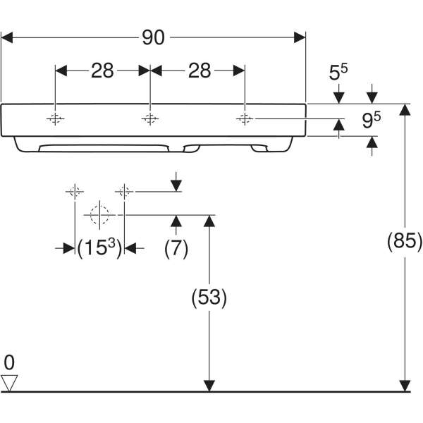 Wandwaschtisch mit Ablagefläche „One“ mit horizontalem Ablauf, rechteckig, Ablagefläche rechts 90 × 48 cm in weiß alpin mit KeraTect®
